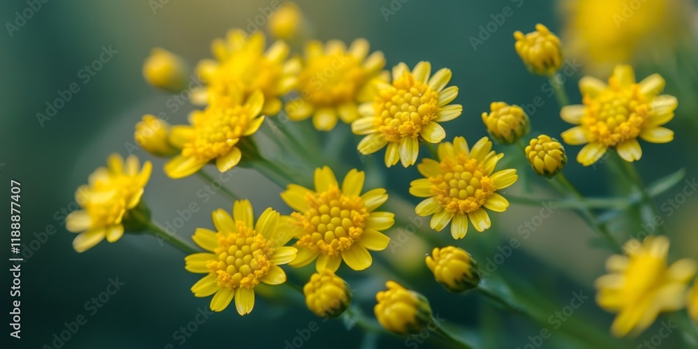 Yellow flowers resemble vibrant fireworks in this close up. Tiny yellow flowers bloom beautifully in the garden, showcasing their natural texture against a soft focused background.