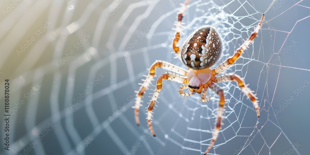 A spider rests comfortably in its intricate spiderweb, showcasing the delicate design and natural beauty of a spiderweb and the fascinating life of the spider within its home. A spider rests comfortably in its intricate spiderweb, showcasing the delicate design and natural beauty of a spiderweb and the fascinating life of the spider within its home.