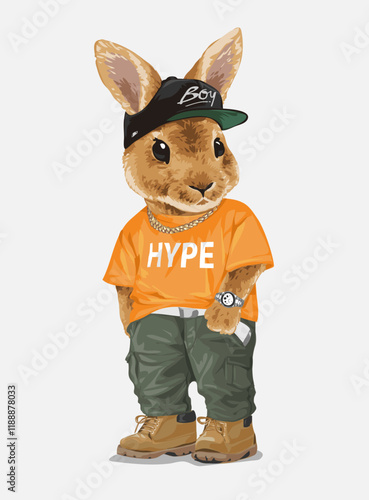 cool rabbit in urban street wear vector illustration