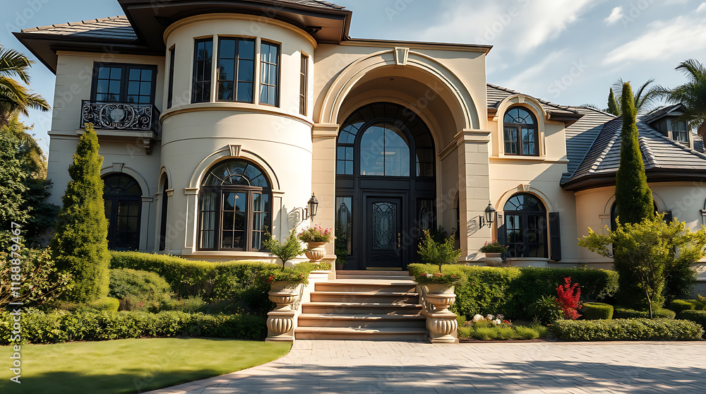 Magnificent Mansion: Luxury Home Exterior with Elegant Design and Landscaping Magnificent Mansion: Luxury Home Exterior with Elegant Design and Landscaping