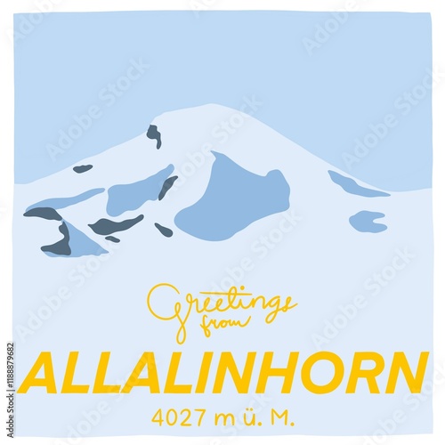 Greetings from Allalinhorn - 4027 m ü. M. - 4000er der Schweizer Alpen, handgezeichnet photo