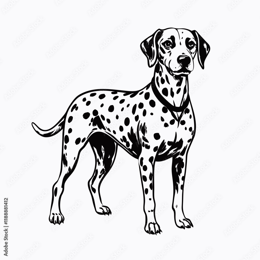 Dalmatian dog standing proudly with spotted coat on a white background, copy space Dalmatian dog standing proudly with spotted coat on a white background, copy space