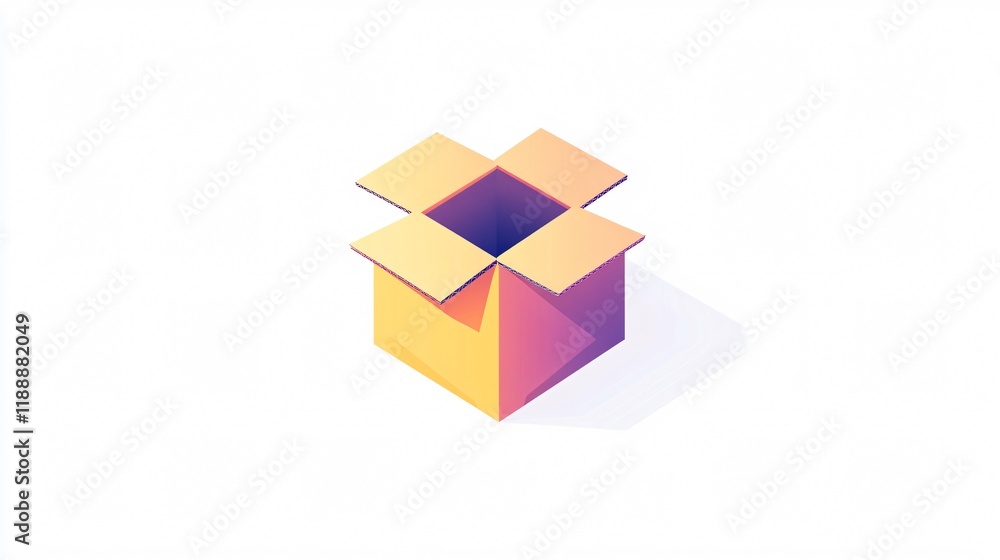 Fototapeta premium Flat Isometric Open Cardboard Box Icon for Wide Angle Centered View