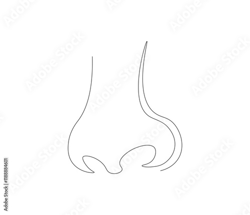 One continuous line drawing of nose . Single line of nose vector illustration