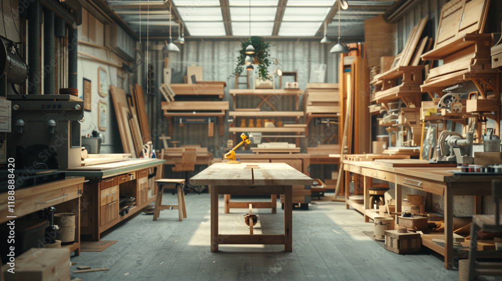 In a carpentry shop, craftsmen create custom wooden furniture by transforming raw wood into elegant tables and chairs, using saws and polishers to blend beauty with function. In a carpentry shop, craftsmen create custom wooden furniture by transforming raw wood into elegant tables and chairs, using saws and polishers to blend beauty with function.