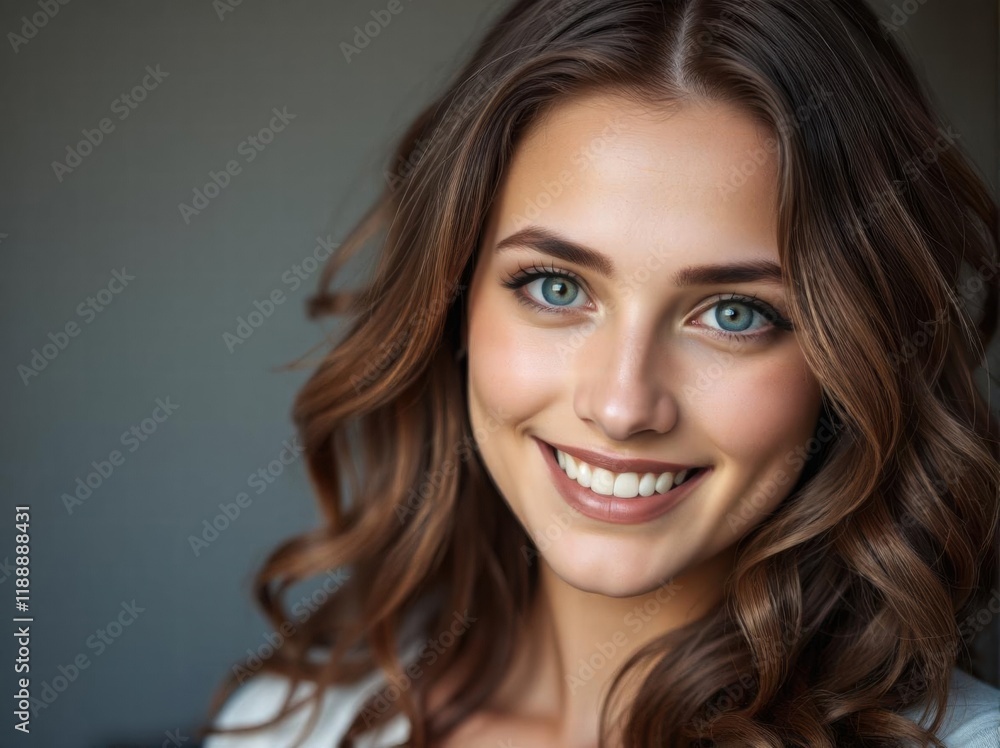Headshot closeup portrait of a handsome and cheerful young european white skin beautiful woman. Confidence, happy face and smiling female. Portrait of a joyful person looking at the camera. Background Headshot closeup portrait of a handsome and cheerful young european white skin beautiful woman. Confidence, happy face and smiling female. Portrait of a joyful person looking at the camera. Background