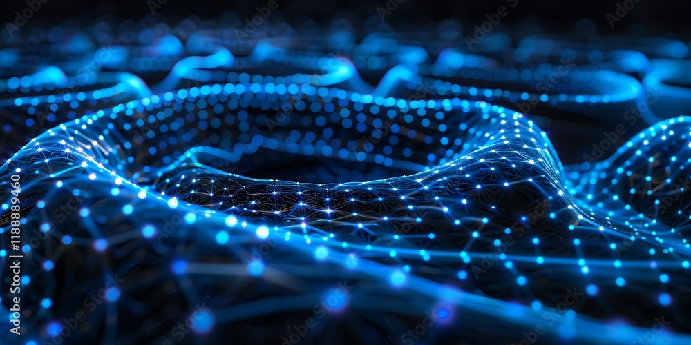 Abstract Blue Digital Landscape with Glowing Network Connections Abstract Blue Digital Landscape with Glowing Network Connections