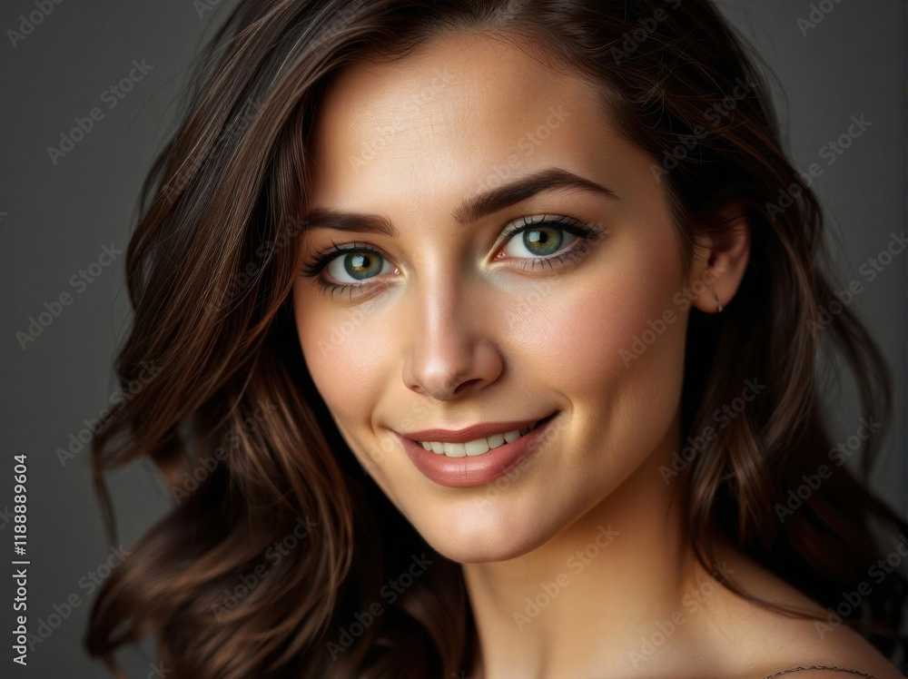Headshot closeup portrait of a handsome and cheerful young european white skin beautiful woman. Confidence, happy face and smiling female. Portrait of a joyful person looking at the camera. Background Headshot closeup portrait of a handsome and cheerful young european white skin beautiful woman. Confidence, happy face and smiling female. Portrait of a joyful person looking at the camera. Background