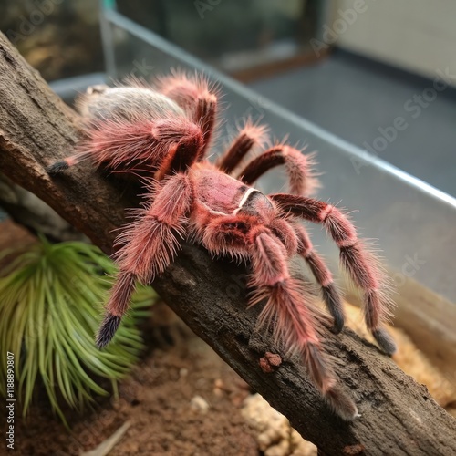 Chilean Rose Tarantula Exhibits Unique Features on Branch. Generative AI photo