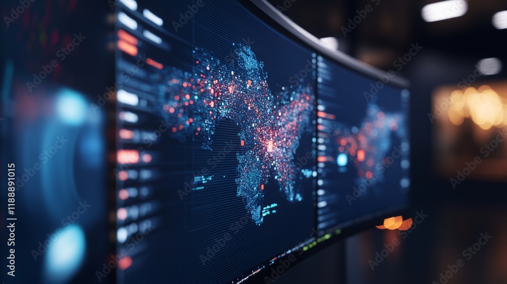 A detailed digital map displaying vibrant data points and connections, showcasing technology and analytics in modern environment A detailed digital map displaying vibrant data points and connections, showcasing technology and analytics in modern environment