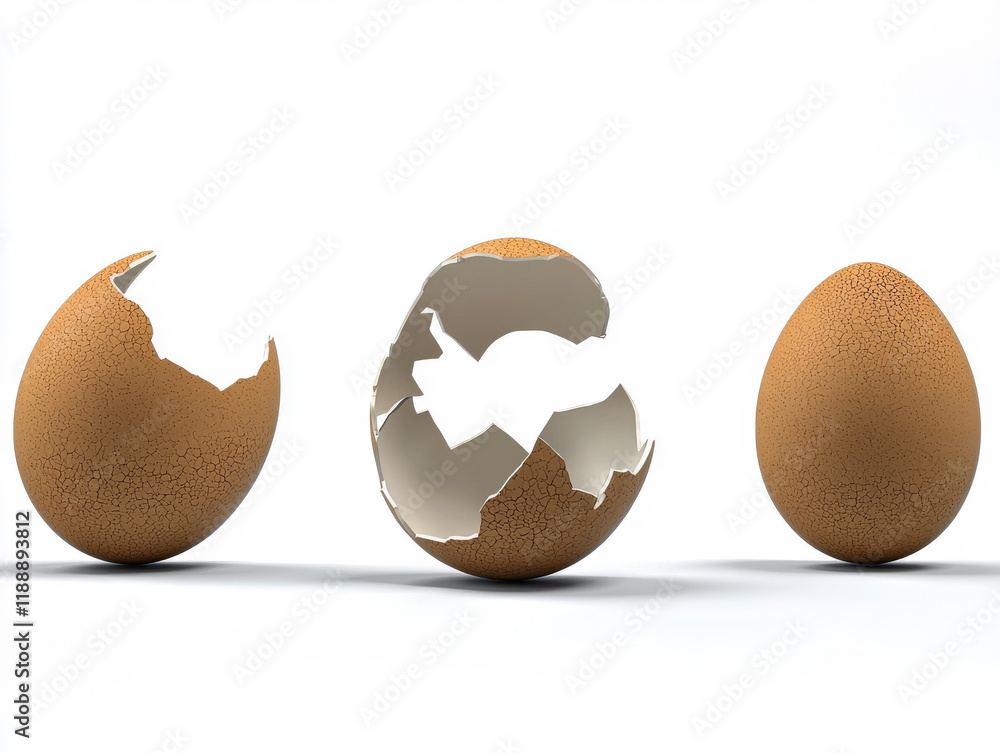 Three Perspectives of a Broken Eggshell isolated on a white background Three Perspectives of a Broken Eggshell isolated on a white background