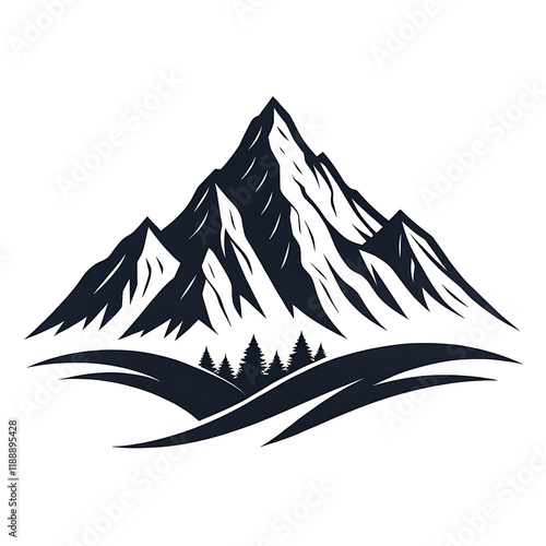 Mountain silhouette - vector icon. Rocky peaks. Mountains ranges. Black and white mountain icon