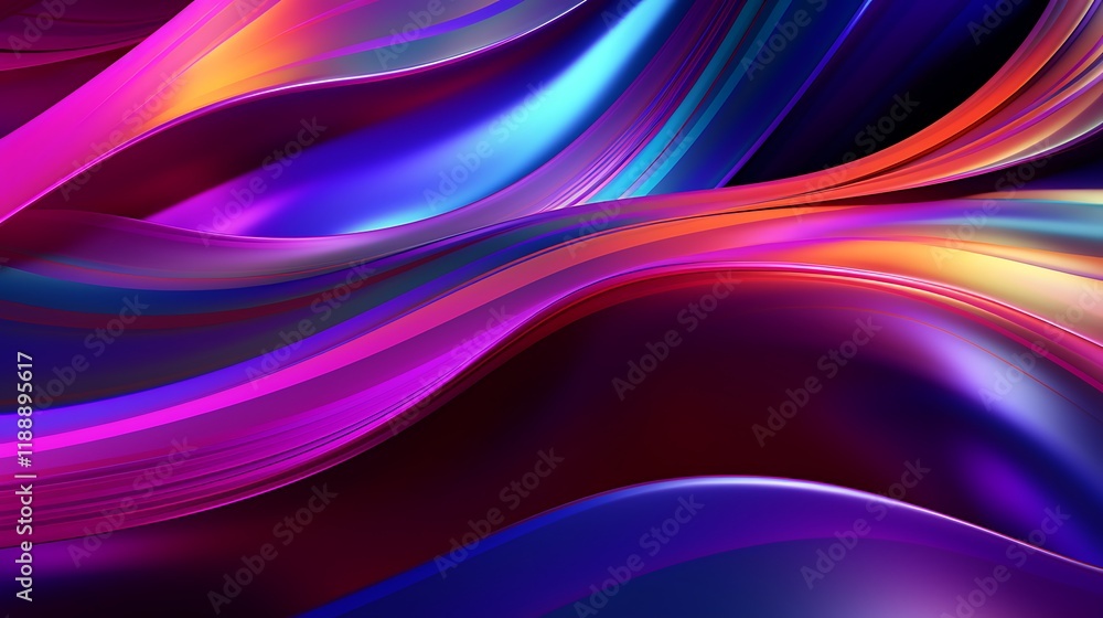 Fototapeta premium Abstract twisting ribbons in vibrant holographic colors.