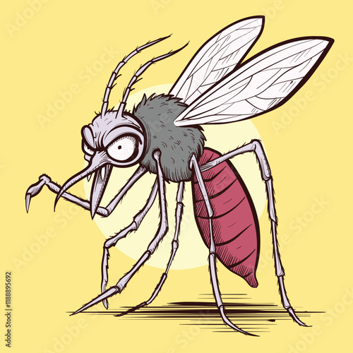 Cartoon clipart of an angry mosquito looking at you. Small evil insect with wings.