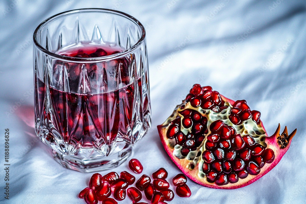 Refreshing pomegranate juice beside fresh fruit Refreshing pomegranate juice beside fresh fruit