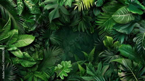 Wallpaper Mural a lush jungle scene teeming with exotic flora and fauna, white space in the center of the page for text, rich Torontodigital.ca