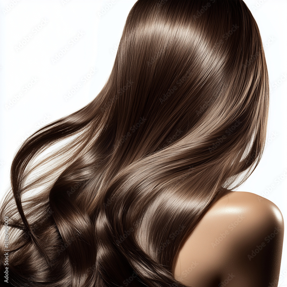 Brown hair girl with long shiny hair on a white background, shampoo advertising Brown hair girl with long shiny hair on a white background, shampoo advertising