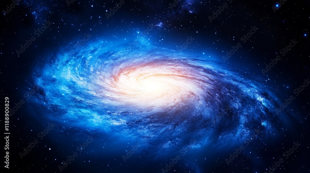 Fototapeta premium Celestial Spiral Galaxy - Cosmic swirl, stellar dust, vibrant nebula, galactic core, universe expanse. Symbolizes creation, mystery, infinity, power, wonder.