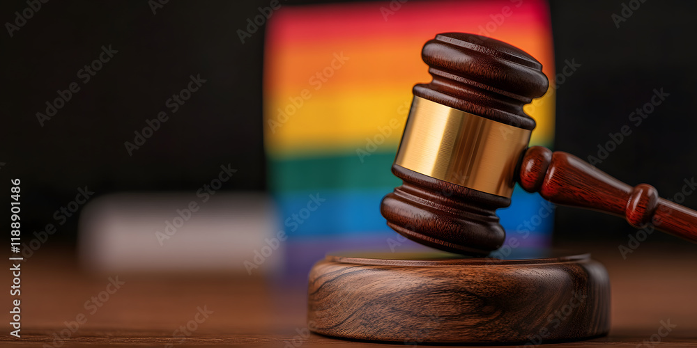 Gavel and rainbow flag: symbolizing LGBTQ+ rights and legal battles for equality. Gavel and rainbow flag: symbolizing LGBTQ+ rights and legal battles for equality.