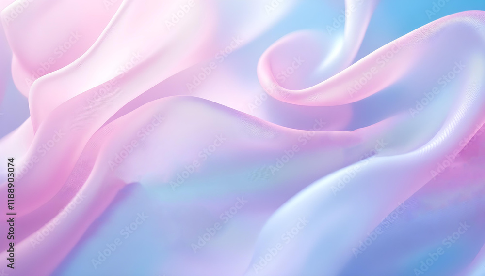 Obraz premium Delicate pink organza chiffon fabric background with swirl creased texture. Sewing fashion clothes making wedding women's apparel concepts. Abstract swirling fabric in red, orange, and purple hues