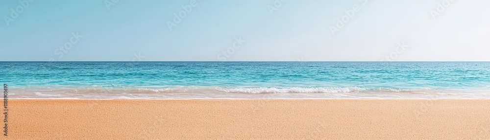Serene Tropical Beach with Gentle Waves and Clear Blue Sky on a Sunny Summer Day Serene Tropical Beach with Gentle Waves and Clear Blue Sky on a Sunny Summer Day