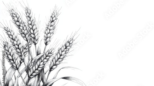 Monochrome Wheat Stalks: A Detailed Pen and Ink Drawing