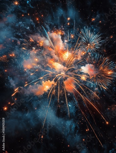 Wallpaper Mural A vibrant, mesmerizing burst of colorful fireworks brilliantly illuminates the dark night sky, creating a stunning visual spectacle that showcases an array of dazzling light and enchanting colors Torontodigital.ca