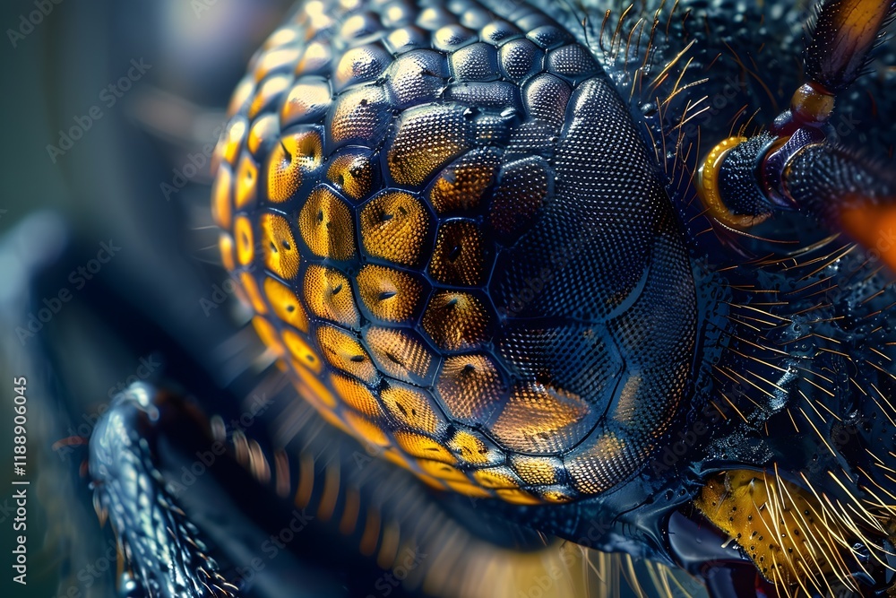 Fototapeta premium Macro shot of a Detailed Look at an Insect's Compound Eye with Intricate Patterns and Vivid Colors