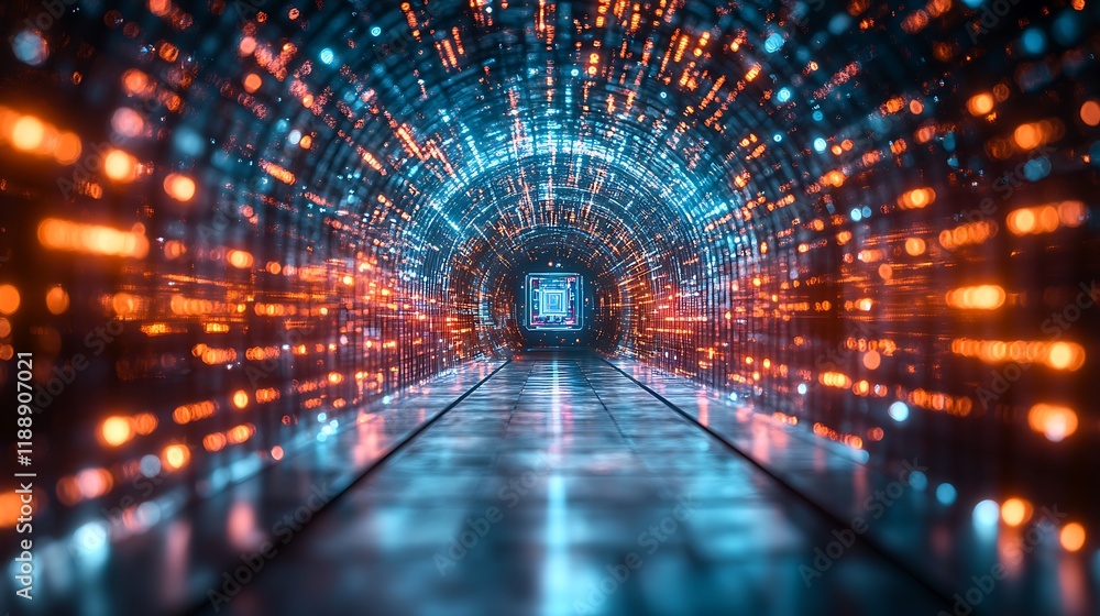 Luminous Tunnel Pathway Digital Data Stream Luminous Tunnel Pathway Digital Data Stream