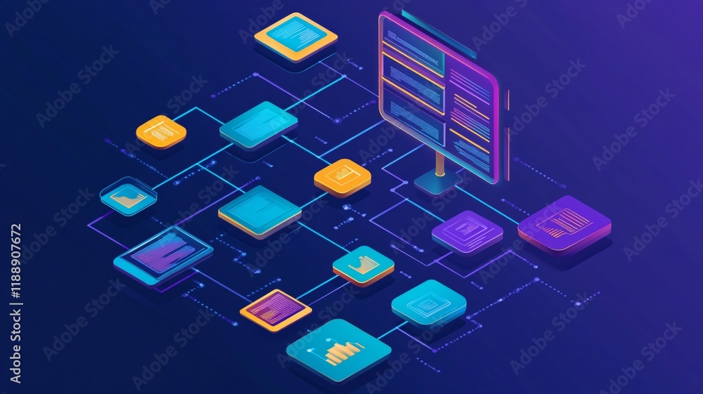 A Digital interface design with colorful elements and connections A Digital interface design with colorful elements and connections
