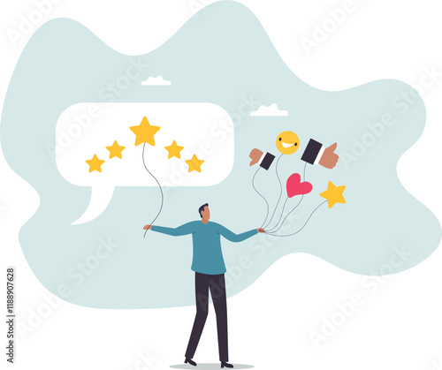 Stars review, customer feedback evaluation, best quality or satisfaction, opinion, best rating reputation or online positive review .business concept.flat character.