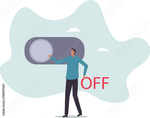 Switch off or turn off setting preference, analytics control panel or power shutdown electricity, saving energy and ecology.business concept.flat character.
