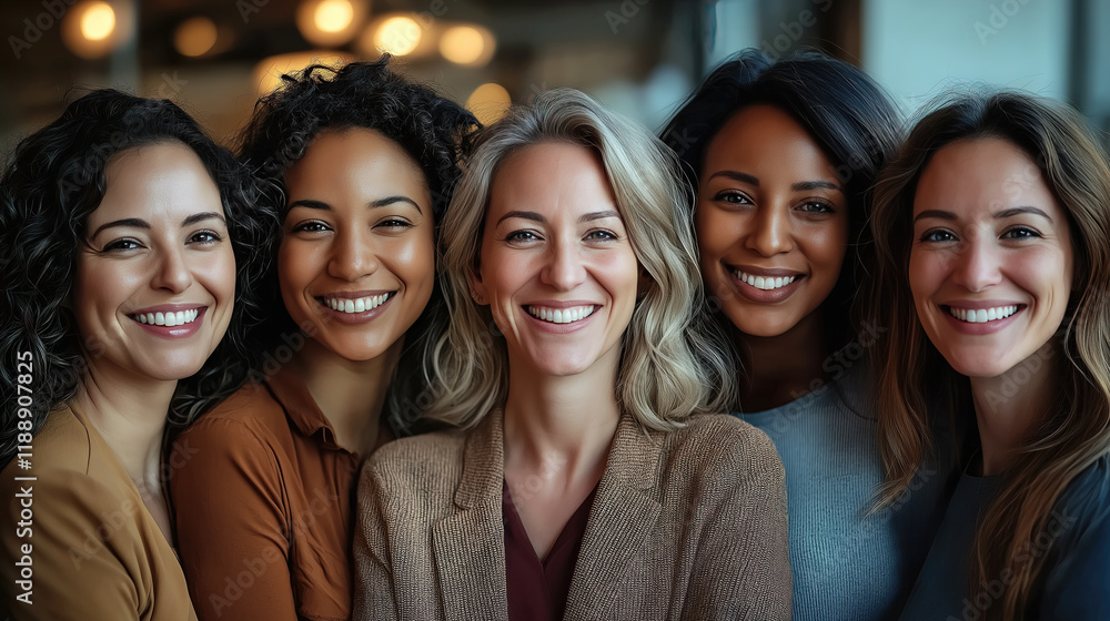 Obraz premium Group of diverse women of different ethnicities smiling and posing together