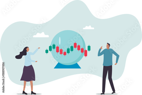 Forecast or prediction, investment opportunity, fortune teller to see stock market or economic direction, trend or business vision.business concept.flat character.