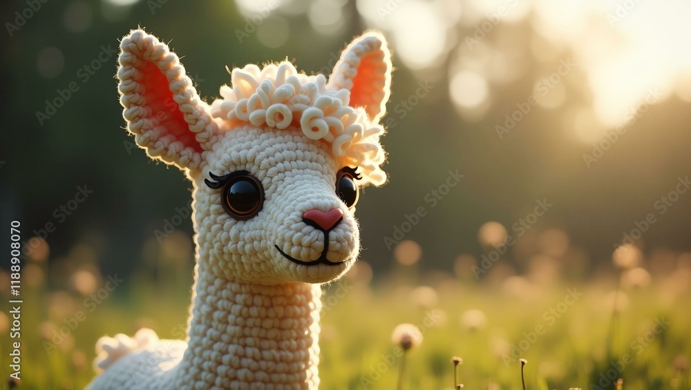 Obraz premium realistic highly detailed crochet of a alpaca with a nature background