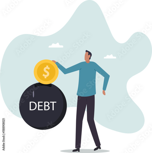 Pay off debt, financial obligation, responsibility to pay debtor, money decision, liability relief, deficit or borrowing due, indebted.business concept.flat character.