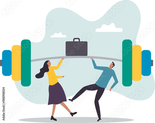 Teamwork to support for success, cooperate or collaboration to achieve strength, help or togetherness for business solution .business concept.flat character.