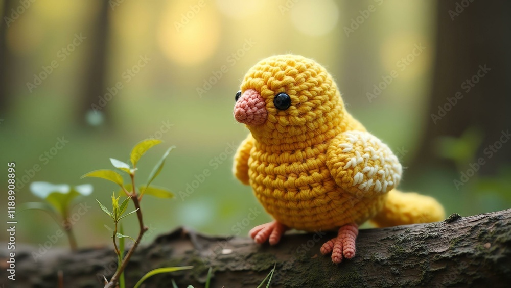 realistic highly detailed crochet of a canary with a nature background realistic highly detailed crochet of a canary with a nature background