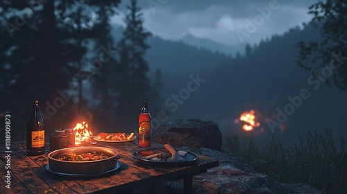 Wallpaper Mural Campfire dinner with mountain view at dusk. Torontodigital.ca