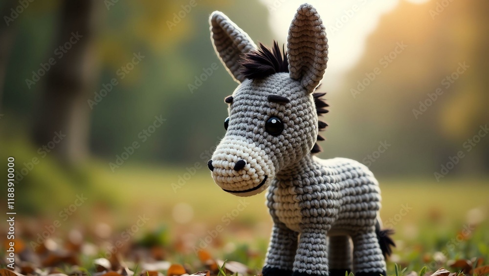 Obraz premium realistic highly detailed crochet of a donkey with a nature background