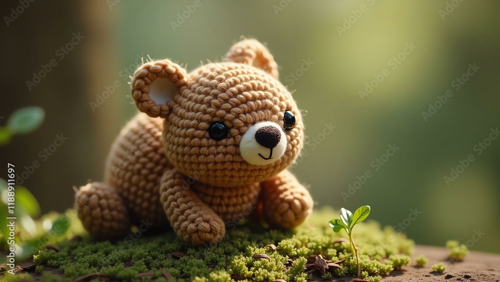 realistic highly detailed crochet of a kiwi with a nature background