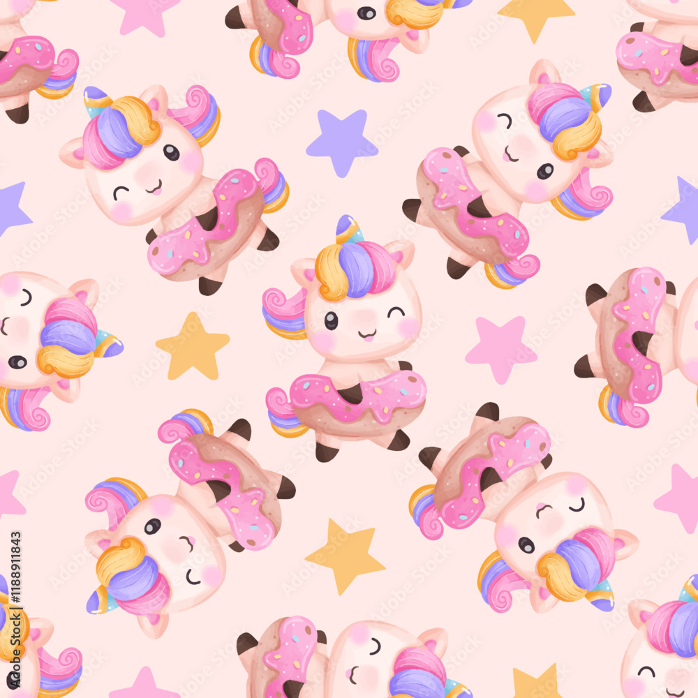 Obraz premium Adorable unicorn themed seamless pattern for fabric, wallpaper and many more