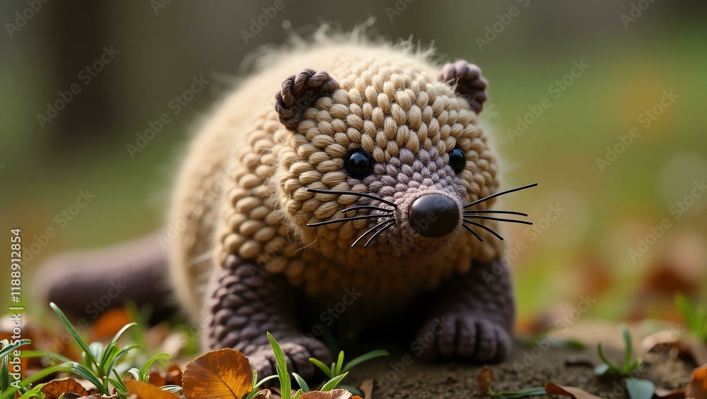 realistic highly detailed crochet of a mole with a nature background realistic highly detailed crochet of a mole with a nature background