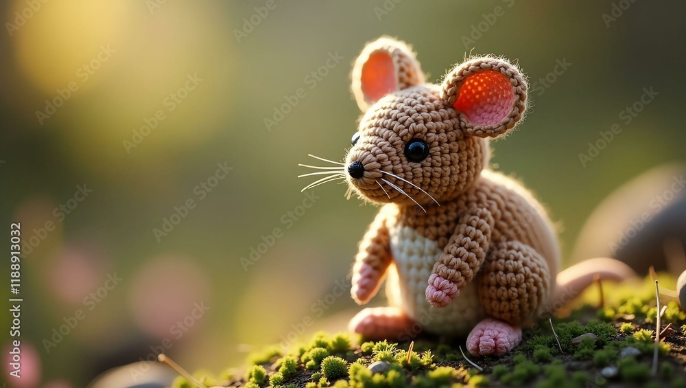 Obraz premium realistic highly detailed crochet of a mouse with a nature background