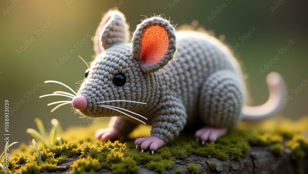 realistic highly detailed crochet of a mouse with a nature background realistic highly detailed crochet of a mouse with a nature background