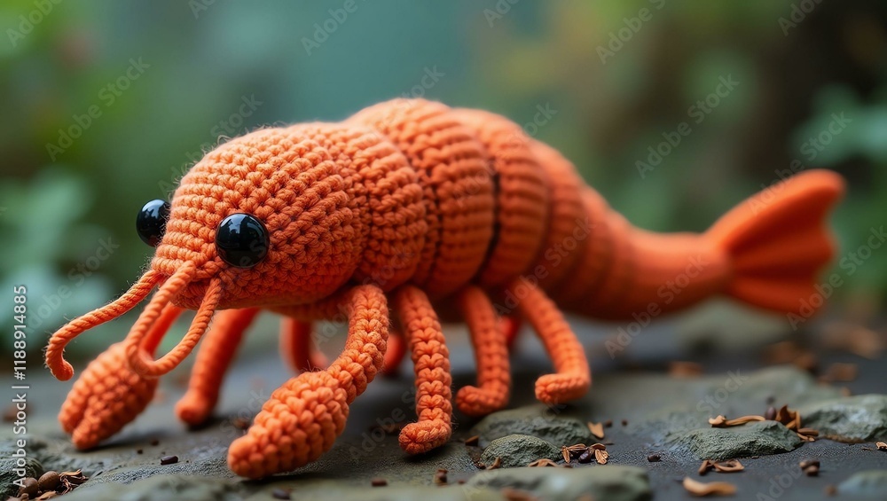 Obraz premium realistic highly detailed crochet of a shrimp with a nature background