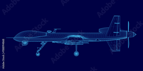 Blue image of a fighter jet. The jet is shown in a stylized way, with the wings and tail section of the plane being the most prominent features. The image has a futuristic and sleek look