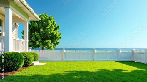 Wallpaper Mural Serene Coastal Home with Lush Green Lawn and White Picket Fence Torontodigital.ca