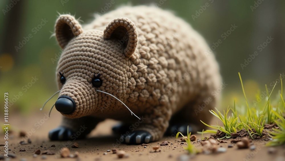 Obraz premium realistic highly detailed crochet of a wombat with a nature background
