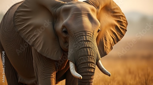 Majestic African Elephant: Golden Hour Portrait, Serene Wildlife Photography photo